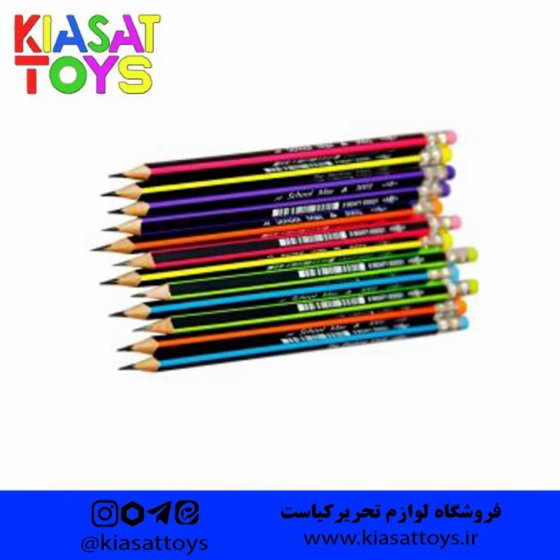 مداد مشکی 3 گوش پاک کن دار اسکول مکس